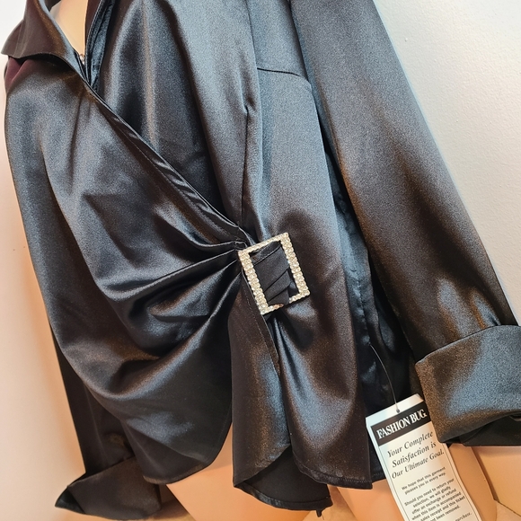 Elegant Black Satin Blouse with Rhinestone Buckle Detail Plus Size 26W - Picture 2 of 7